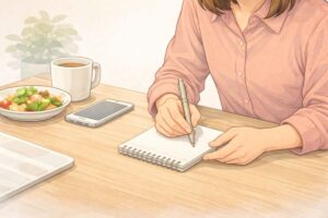 落ち着いて準備や段取りを考える様子のイラスト