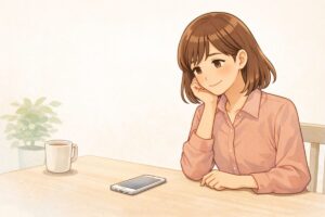 スマートフォンを前に返事を考える様子のイラスト