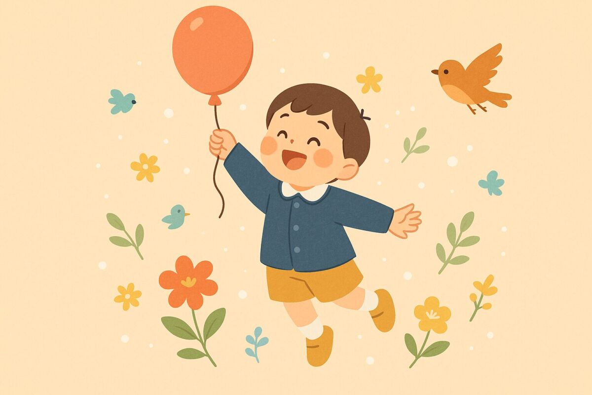 退園児に向けた温かいメッセージを象徴する、未来へ羽ばたく子どものイメージイラスト