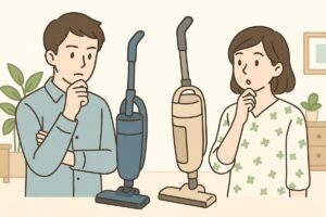 PKV-BK3LとBK3Kの掃除機を並べて比較するシーン