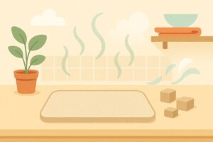 珪藻土マットやブロックが湿気を吸収し快適な空間を保つイメージ