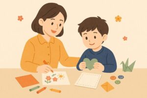 手作りメッセージカードや色紙を工夫する様子のイメージイラスト