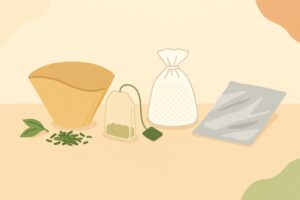 茶こしの代用品として使えるアイテムを並べたイラスト