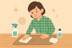 アルコールを使ってインク汚れを落とす様子を描いたイラスト