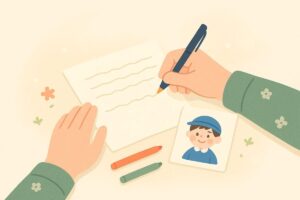 退園児への一言メッセージを丁寧に書くイメージイラスト