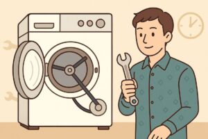 洗濯機のベルト交換タイミングと方法を示すイラスト