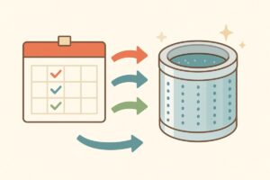 カレンダーと洗濯槽を組み合わせ、定期的な掃除を表現したイラスト