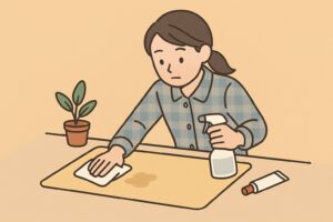 デスクマットの応急処置をしているイラスト