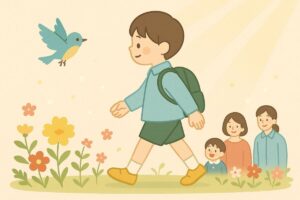 退園児への温かいエールと未来への希望を象徴するイメージイラスト