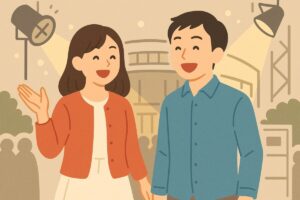 ロッカーを活用して身軽にイベントを楽しむ人々のイラスト