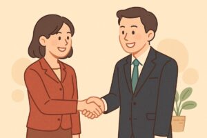 信頼関係を象徴するビジネスパーソンの握手イラスト