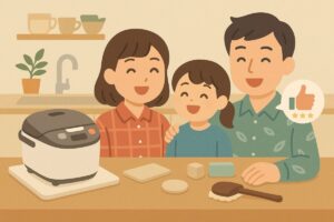 おすすめアイテムや口コミをまとめ、快適なキッチンをイメージするイラスト