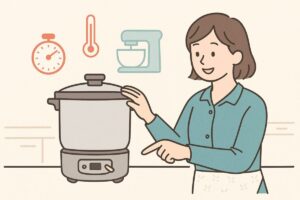 自動調理ポットの便利な機能を説明するイメージイラスト