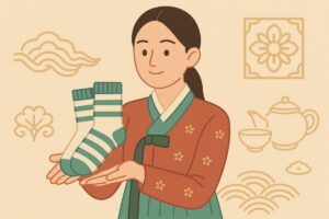 靴下をプレゼントする韓国の文化的背景を表現したイラスト