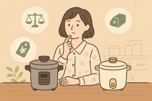 自動調理ポットを選ぶポイントを考えている人のイメージ