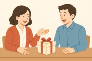 靴下の贈り物をめぐる誤解と気づきを表すイラスト