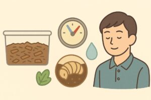 飼育で重要なポイントを象徴的にまとめたイラスト