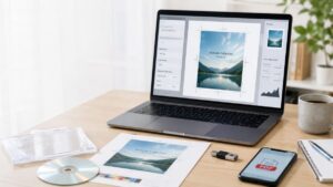CDジャケットを印刷するためにPDF形式や300dpiのデータを準備している様子