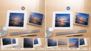 CDジャケット印刷で起こりやすい失敗例と改善後を比較した画像