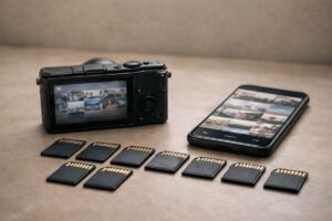 写真や動画を撮る量が増えることでSDカードの容量が減っていく様子を表したイメージ