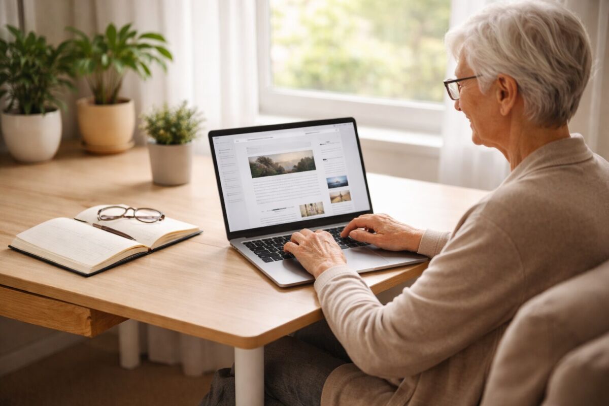 ChatGPTを使いながら無理なくブログを続けている高齢者のイメージ