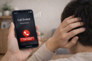 スマートフォンの通信トラブルで電話が切れるイメージ