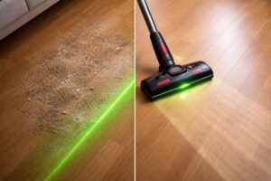 レーザーで見えたゴミを往復がけで取り除く掃除の様子