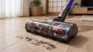 ヘッドに髪の毛やゴミが絡まりダイソンが重く感じる原因を示した画像