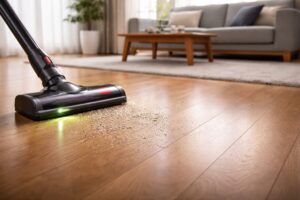 ダイソンV12の購入判断をイメージできるフローリング掃除の様子