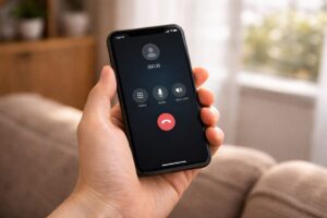 スマートフォンで通話がつながった様子