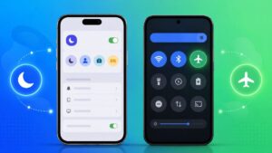 iPhoneとAndroidの通話設定画面を比較したスマートフォンのイラスト