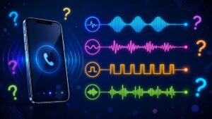 スマートフォンと複数のプープー音をイメージした音波パターンを比較したイラスト