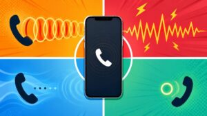 スマートフォンの通話音の違いを4種類の音のイメージで比較したイラスト