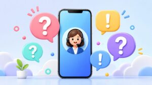 スマートフォンを中心に質問と回答をイメージした吹き出しが並ぶイラスト