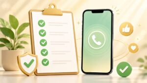 電話トラブルの確認項目をチェックリストで整理したスマートフォンのイラスト