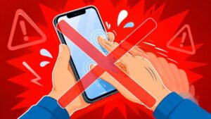 スマートフォンを何度も操作するのは避けるべきことを表現したイラスト